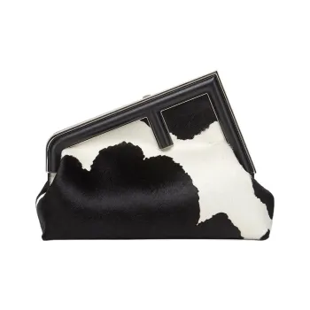 FENDI Fendi First Lambskin One Shoulder Crossbody Clutches Women's Black/White