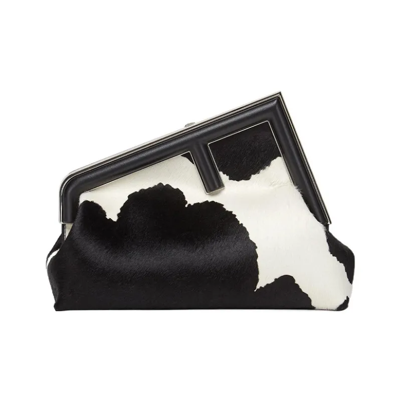 FENDI Fendi First Lambskin One Shoulder Crossbody Clutches Women's Black/White-0