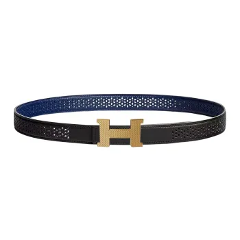 HERMES Letter-Engraved Gold Buckle Epsom Calfskin Double-Sided Leather Belt Women's Black Width: 2.4cm