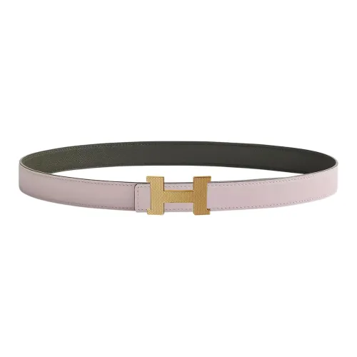 HERMES Light Gold Buckle Epsom Calfskin Double-Sided Leather Belt Women's Light Purple/Gray Green Width: 2.4cm