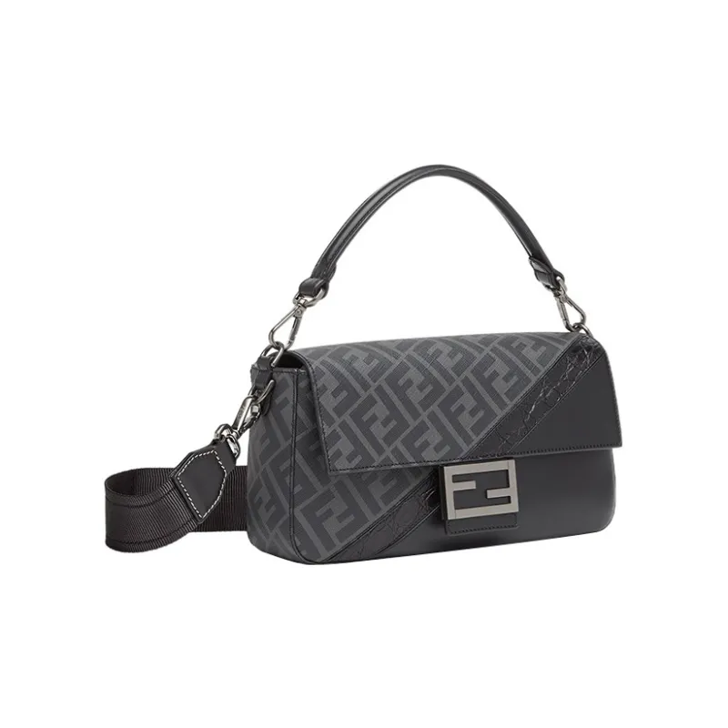 FENDI Baguette Cow Leather Shoulder Bag Crossbody Bag Handbag Men's Black-1