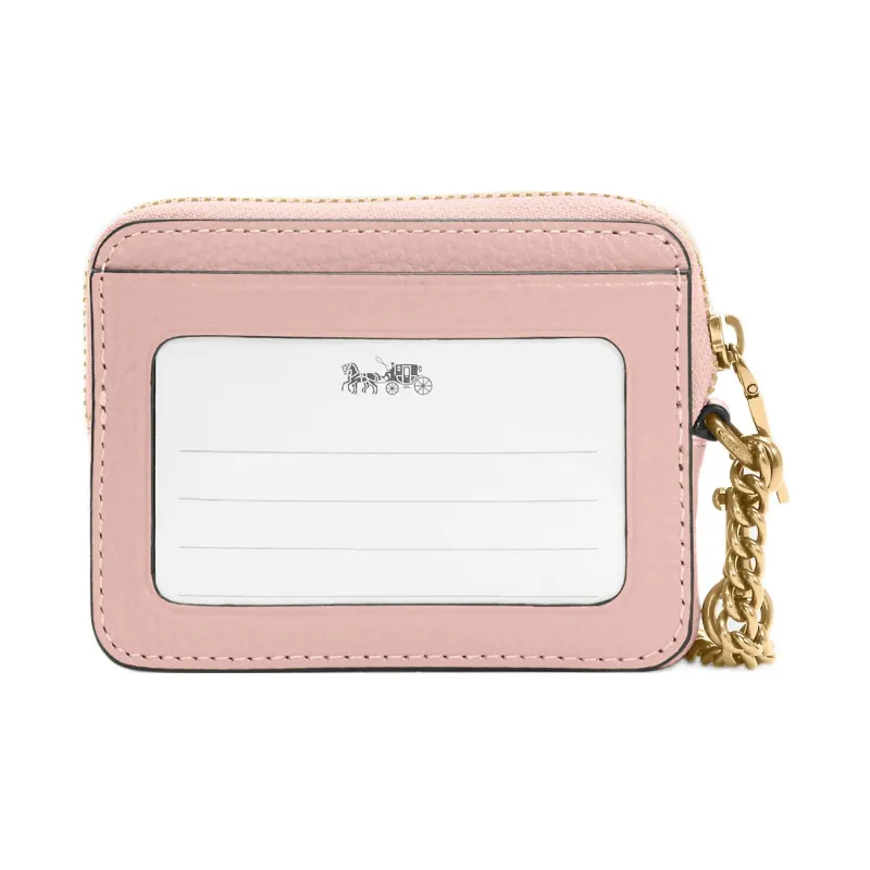 COACH Card Case Pebbled Cow Leather Document Wallet Card Holders Mini Women's Pink-2