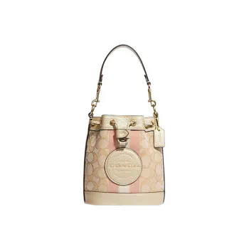 COACH Dempsey Fabric Cow Leather Patchwork Bucket Bags Shoulder Bag Crossbody Bag Mini Women's Khaki