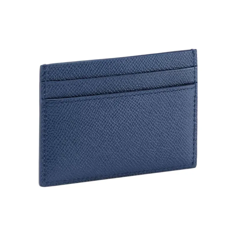 BVLGARI Grained Calfskin Card Holder Men's Blue-1