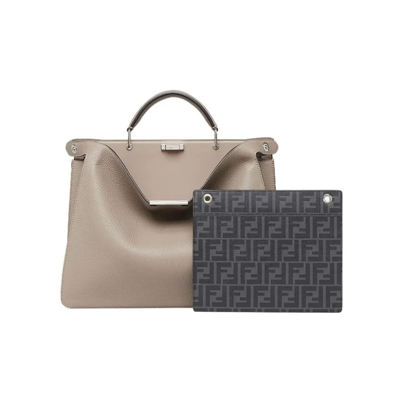 FENDI Peekaboo ISeeU Calfskin Shoulder Bag, Crossbody Bag, Handbag Medium Size Men's Beige-2