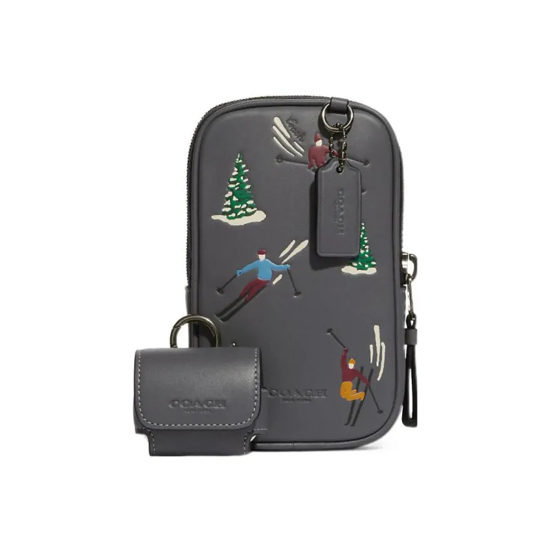 COACH Calfskin Combo Bag, Cell Phone Pouch, Shoulder Bag, Crossbody Bag Mini Women's Gray-0