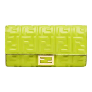 FENDI Baguette Lambskin Card Holder Wallet Women's Green