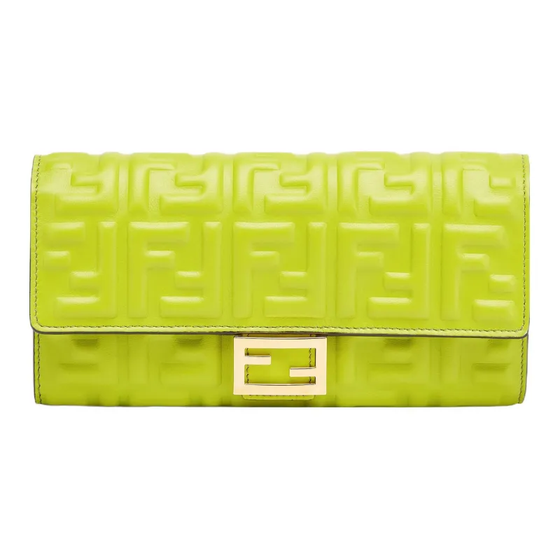 FENDI Baguette Lambskin Card Holder Wallet Women's Green-0