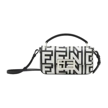 FENDI Baguette Sheepskin Cow Leather Patchwork Handbag Shoulder Bag Crossbody Bag Cell Phone Pouch Women's White/Black