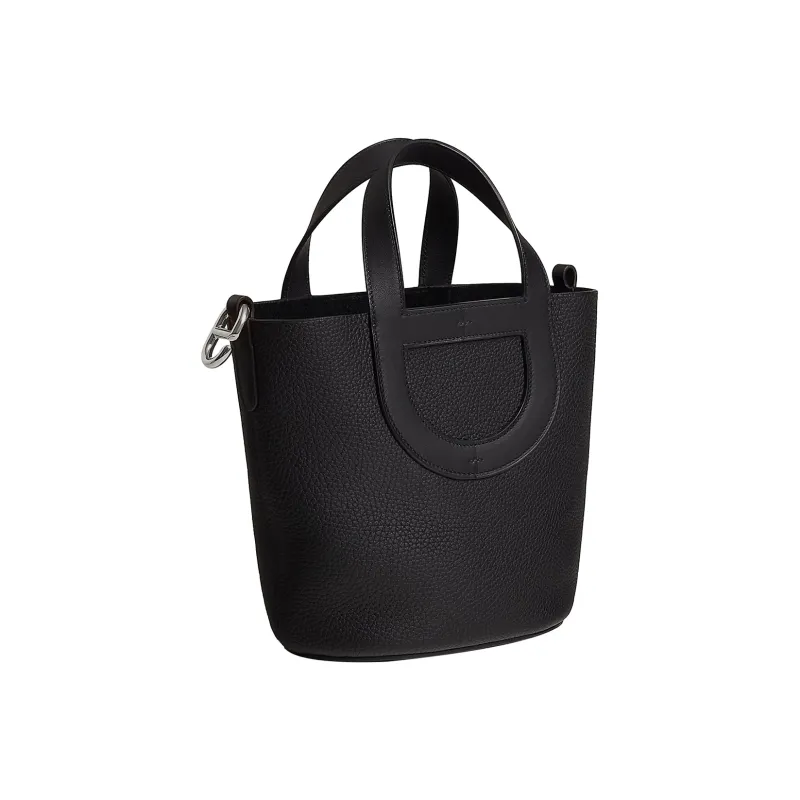 HERMES In The Loop Clemence Bullhide With Swift Calfskin Basket Bag, Bucket Bag, Handbag Regular Women's Black-2