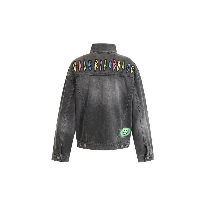 Valeria Obbaco Denim Jackets Unisex Dark Gray-1