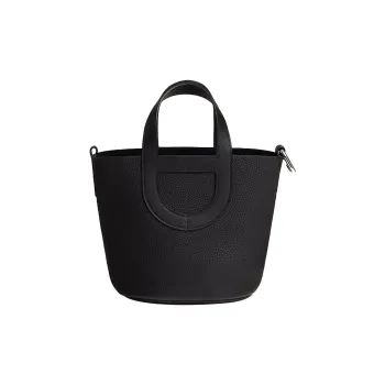 HERMES In The Loop Clemence Bullhide With Swift Calfskin Basket Bag, Bucket Bag, Handbag Regular Women's Black