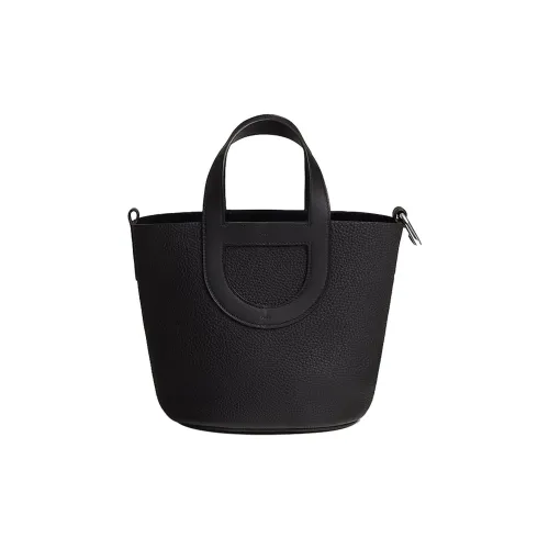 HERMES In The Loop Clemence Bullhide With Swift Calfskin Basket Bag, Bucket Bag, Handbag Regular Women's Black