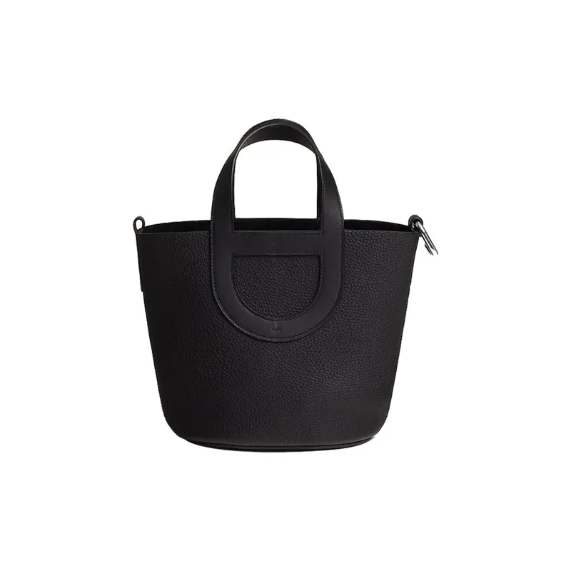 HERMES In The Loop Clemence Bullhide With Swift Calfskin Basket Bag, Bucket Bag, Handbag Regular Women's Black-0
