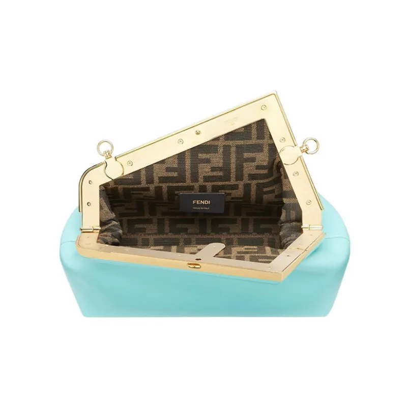 FENDI Fendi First Sheepskin One Shoulder Crossbody Clutches Small Size Women's Light Blue-3