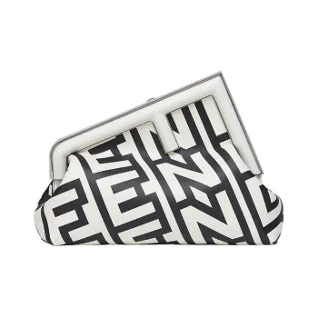 FENDI Fendi First Sheepskin One Shoulder Crossbody Clutches Medium Size Women's Black/White