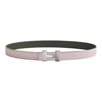HERMES Fashion Letter H Logo Medium Gray Buckle Epsom Calfskin Double-Sided Belt Women's Pink 2.4cm