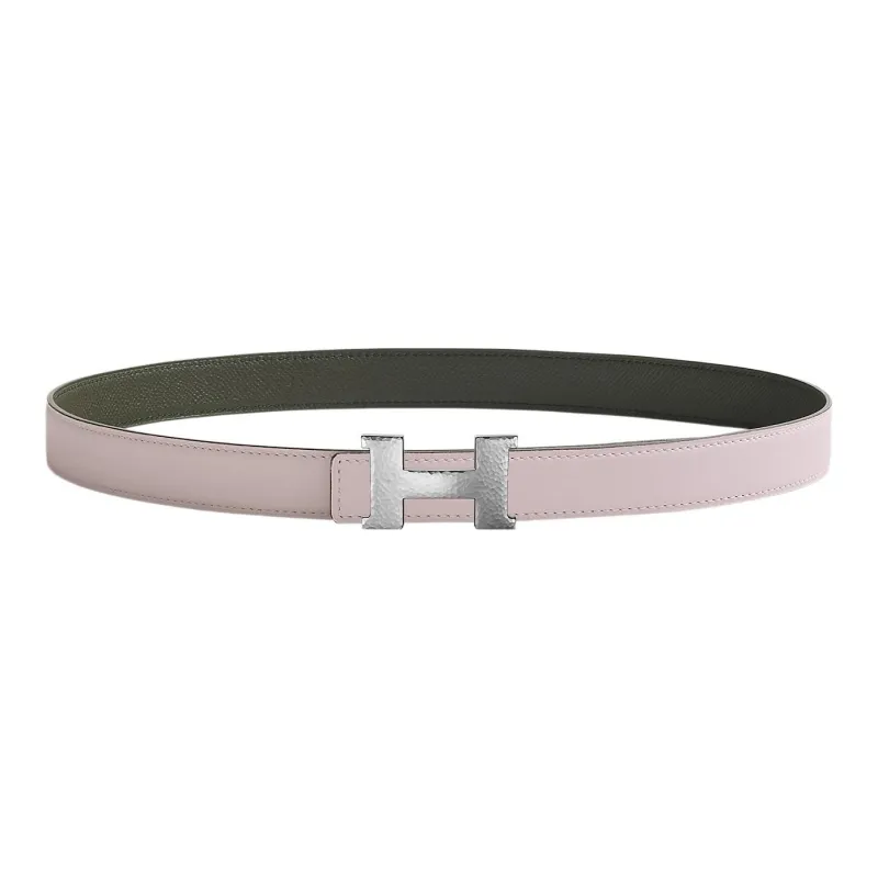 HERMES Mini Constance Fashion Letter H Logo Medium Gray Buckle Epsom Calfskin Double Sided Belt Women's Pink 2.4cm-0