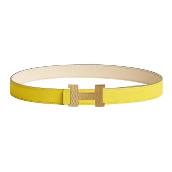 HERMES Letter Logo Light Gold Buckle Epsom Calfskin Double-Sided Leather Belt Women's Lime/Cream White Width: 2.4cm