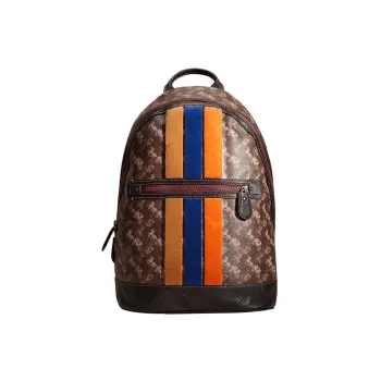 COACH Barrow Canvas With Leather Backpack Large Size Women's Black Brown