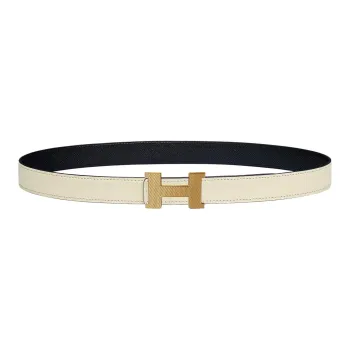 HERMES Constance Light Gold Buckle Epsom Calfskin Double Sided Leather Belt Women's Cream White/Black Width 2.4cm