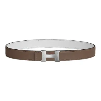 HERMES Studded Leather Silver Buckle Epsom Calfskin Double Sided Leather Belt Women's Elephant Gray/White Width 2.4cm