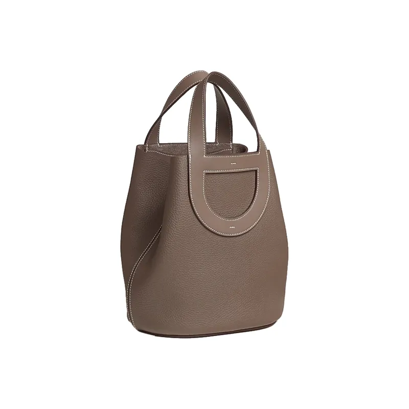 HERMES In The Loop Clemence Bullhide With Swift Calfskin Basket Bag Handbag Bucket Bag Regular Women's Elephant Gray-1