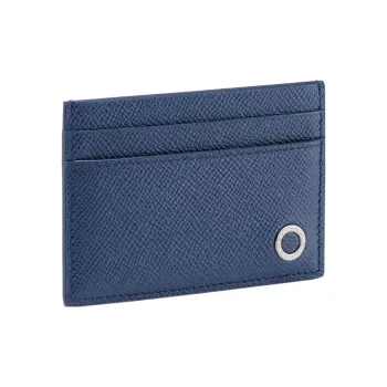 BVLGARI Grained Calfskin Card Holder Men's Blue