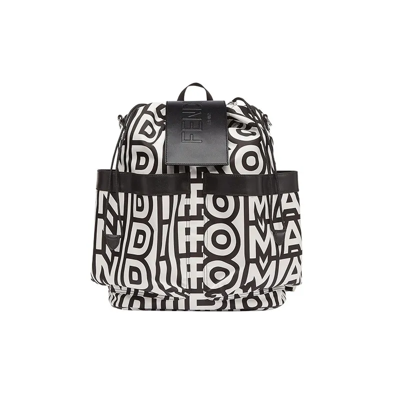 FENDI Cow Leather Backpack Large Size Men's Black/White-0