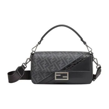 FENDI Baguette Cow Leather Shoulder Bag Crossbody Bag Handbag Men's Black