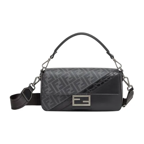 FENDI Baguette Cow Leather Shoulder Bag Crossbody Bag Handbag Men's Black