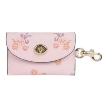 COACH Bag Charm Leather Card Holder, Wallet Women's Pink