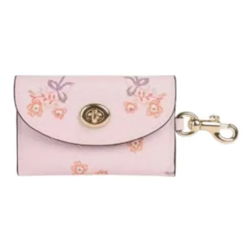 COACH Bag Charm Leather Card Holder, Wallet Women's Pink