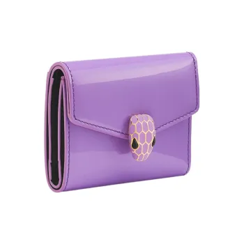 BVLGARI Serpenti Forever Calfskin Card Holder Wallet Women's Purple