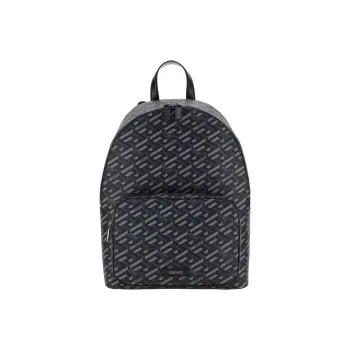 VERSACE Coated Canvas With Calfskin Backpack Regular Men's Black/Gray