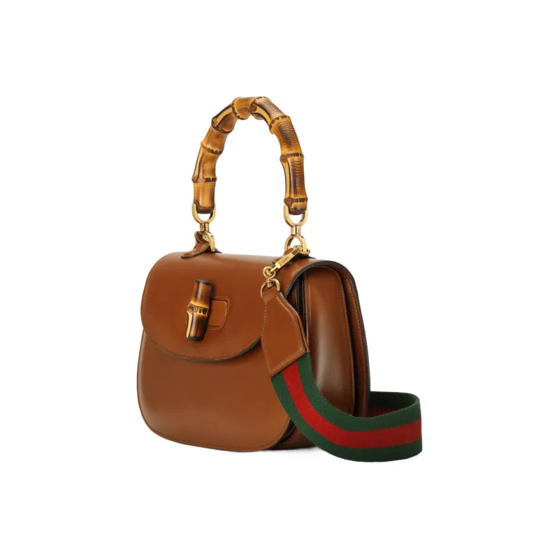 GUCCI Bamboo 1947 Leather Shoulder Bag, Crossbody Bag, Handbag Medium Size Women's Brown-1