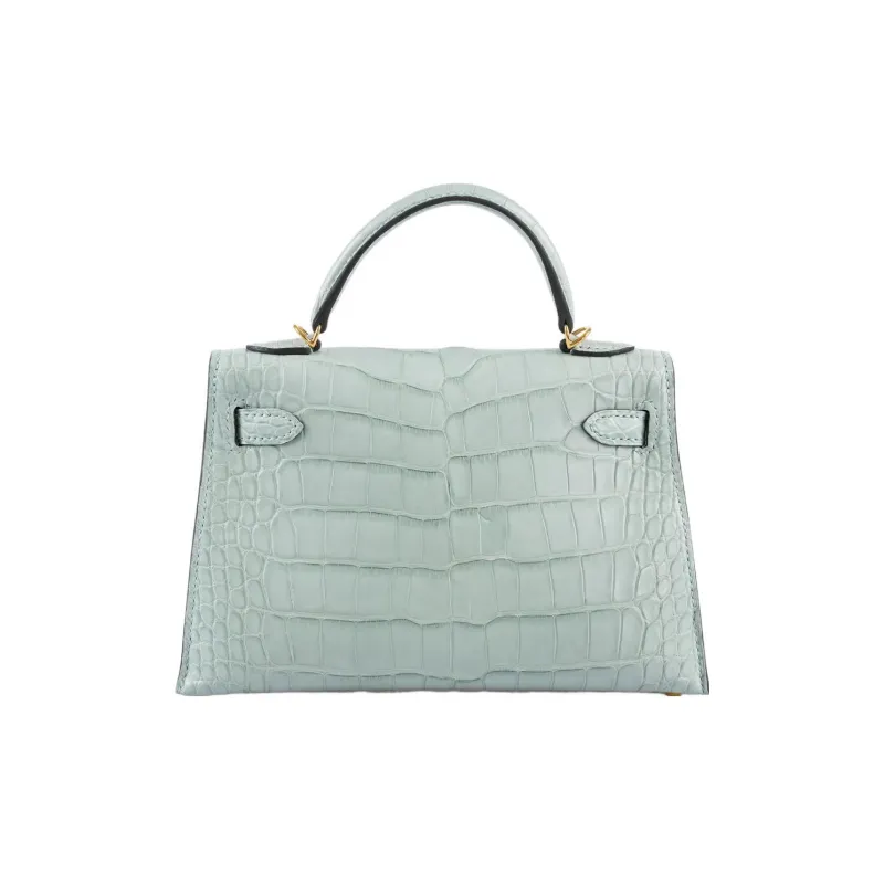 HERMES Mini Kelly Generation 1 Matte Crocodile Leather Shoulder Bag Crossbody Bag Handbag Mini Women's Mint Green-3