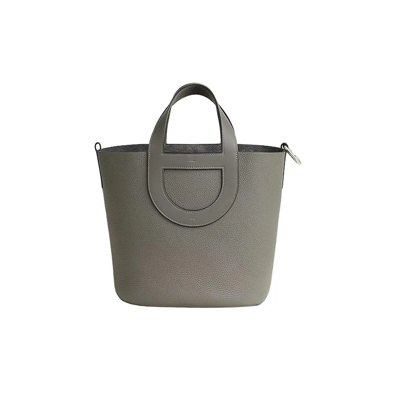HERMES In The Loop Clemence Bullhide With Swift Calfskin Basket Bag Handbag Bucket Bag Women's Cumulonimbus Gray-0