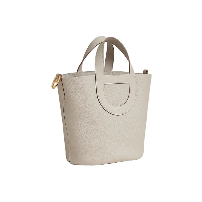 HERMES In The Loop Clemence Bullhide With Swift Calfskin Pig Nose Basket Bag Bucket Bag Handbag Women's Glacier White-1