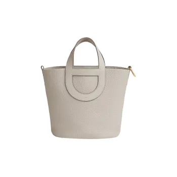 HERMES In The Loop Clemence Bullhide With Swift Calfskin Pig Nose Basket Bag Bucket Bag Handbag Women's Glacier White