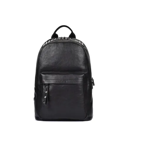 Hush Puppies Cow Leather Backpack Large Size Men's Black