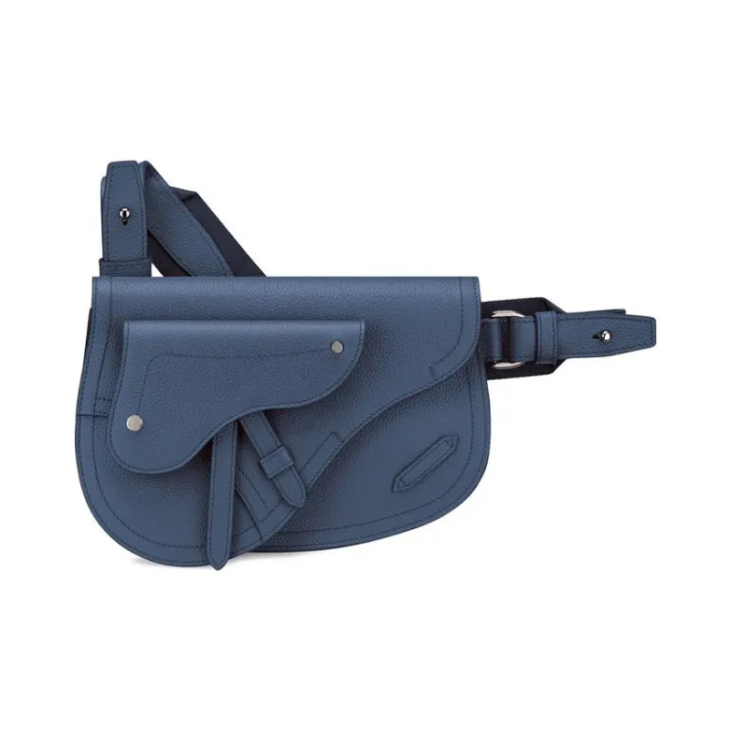 DIOR Saddle Grained Calfskin Saddle Bag Shoulder Bag Crossbody Bag Fanny Pack Sling Bag Men's Gray Blue-0