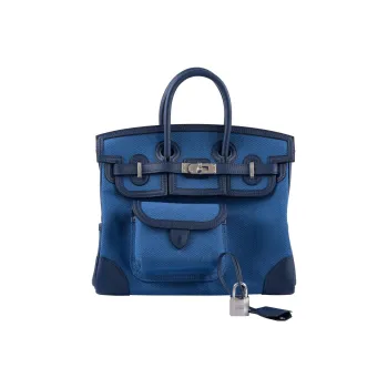 HERMES Birkin Cargo Canvas With Swift Leather Canvas Bag, Birkin Bag, Handbag Regular Unisex Navy