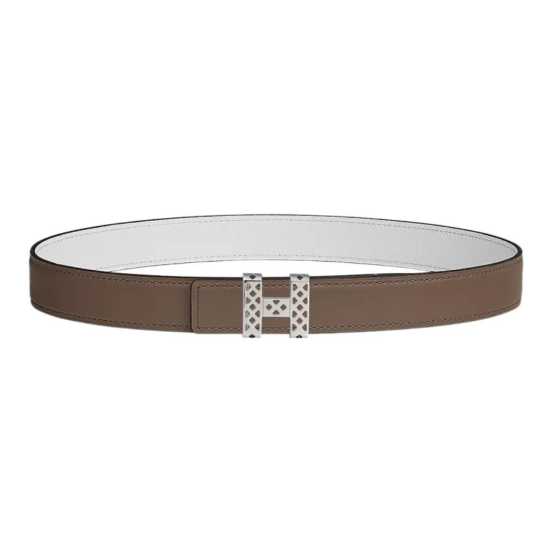 HERMES Leather Belts Women's Brown/White-0