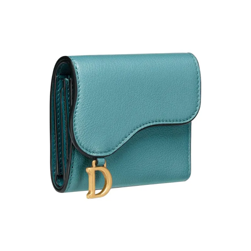 DIOR Saddle Goatskin Card Holder Wallet Women's Sky Blue-2