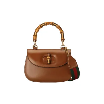 GUCCI Bamboo 1947 Leather Shoulder Bag, Crossbody Bag, Handbag Medium Size Women's Brown