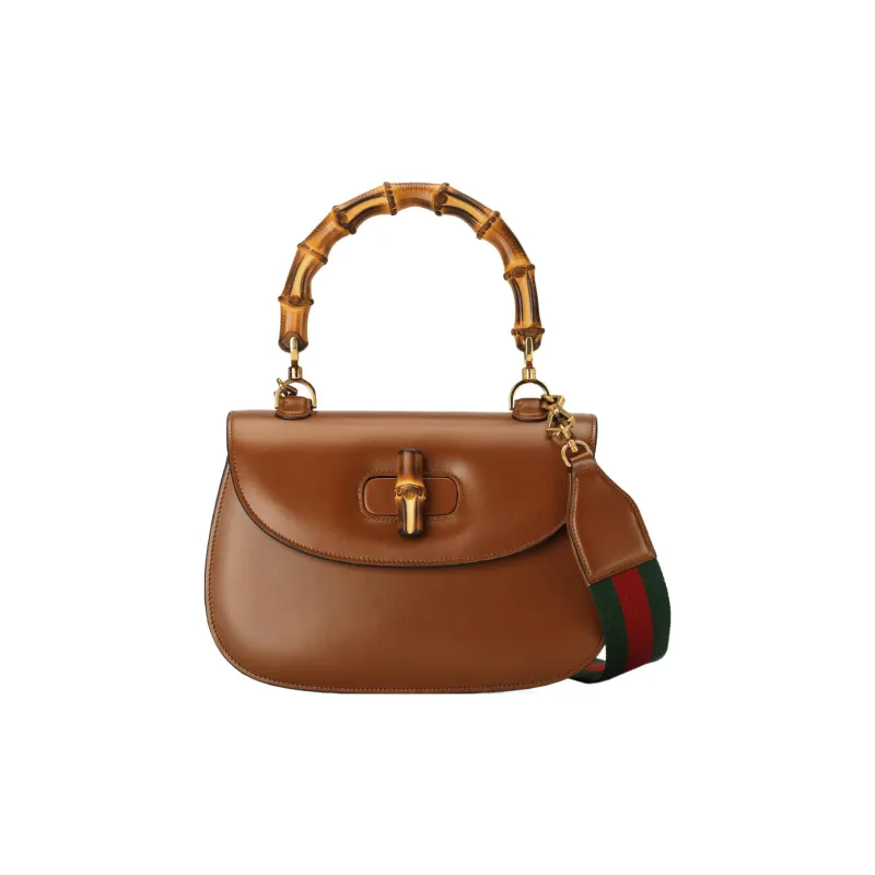 GUCCI Bamboo 1947 Leather Shoulder Bag, Crossbody Bag, Handbag Medium Size Women's Brown-0
