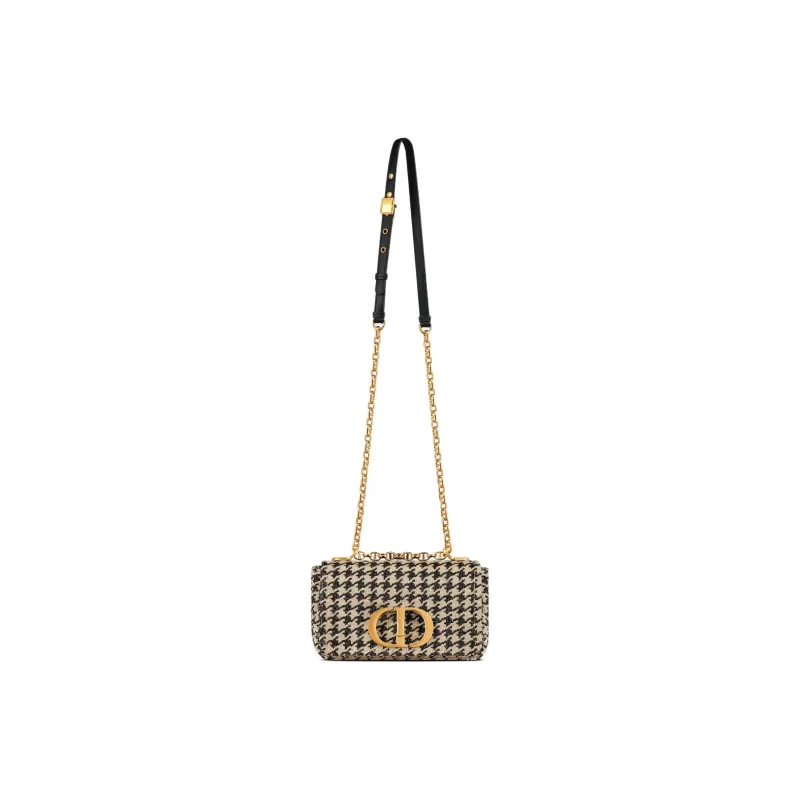 DIOR Caro Beaded Houndstooth Embroidery Shoulder Bag Crossbody Bag Small Size Women's Black/Beige-1