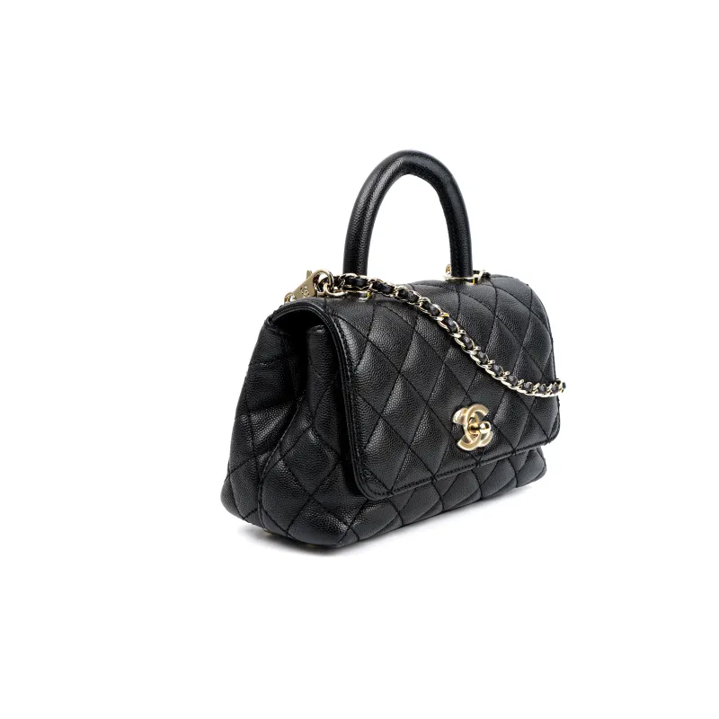 CHANEL Coco Handle Grain Embossed Cow Leather Handbag, Shoulder Bag Mini Women's Black-2