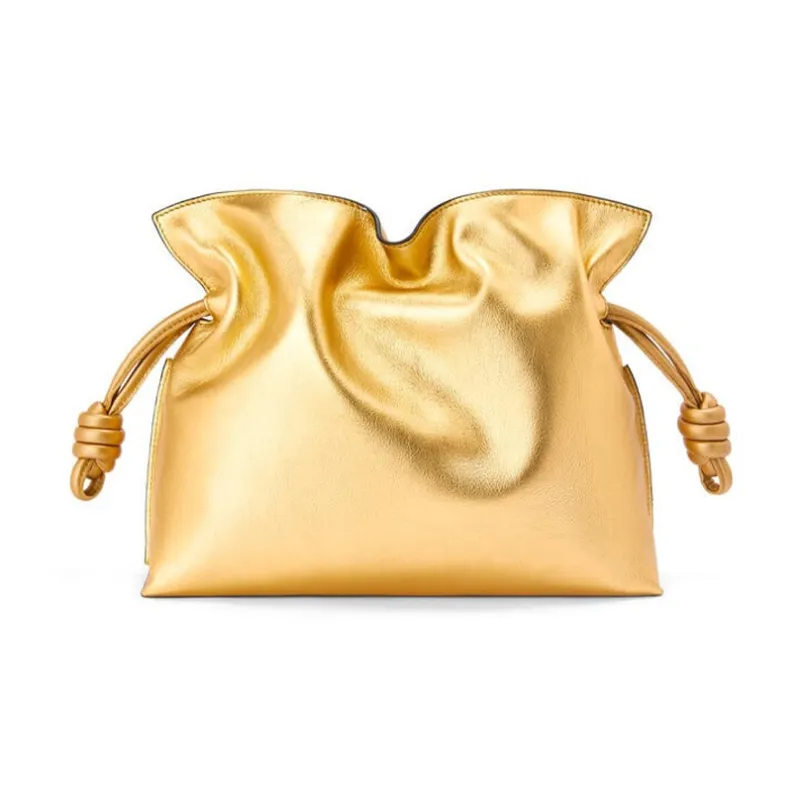 LOEWE Flamenco Patent Leather Cow Leather Patchwork Shoulder Bag Crossbody Bag Clutches Women's Gold-3